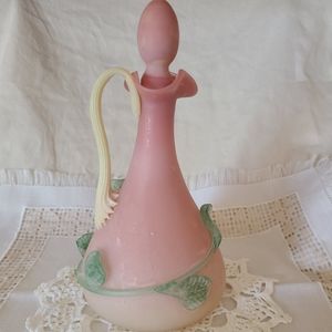 Burmese Satin Peach Blown Glass with applied Leaves